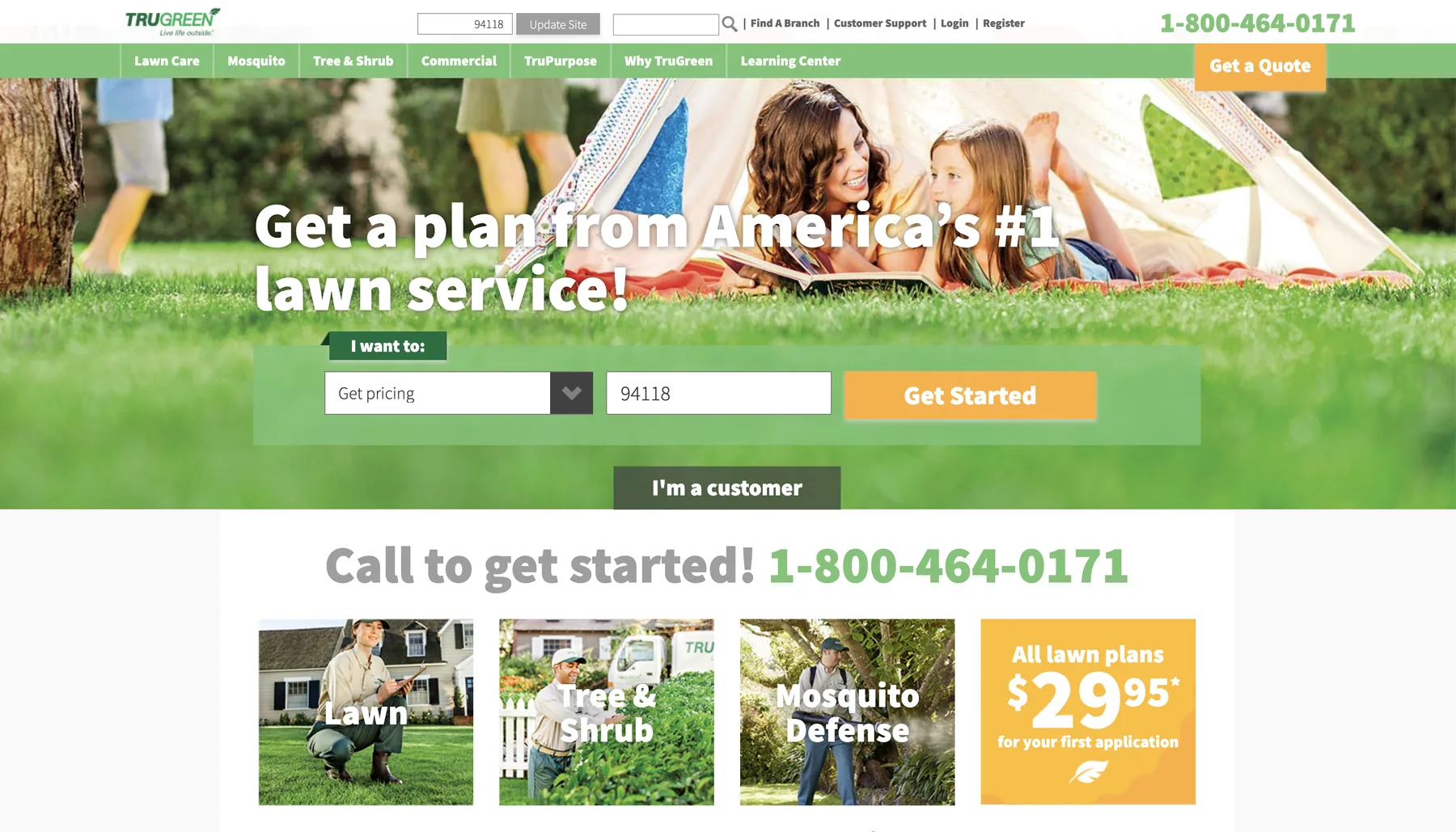 TruGreen website home page design — hero, evaluation entry point, and top navigation for the redesigned site.