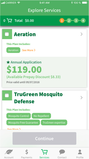 High-fidelity UI screen from the TruGreen app redesign
