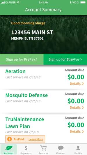 High-fidelity UI screen from the TruGreen app redesign